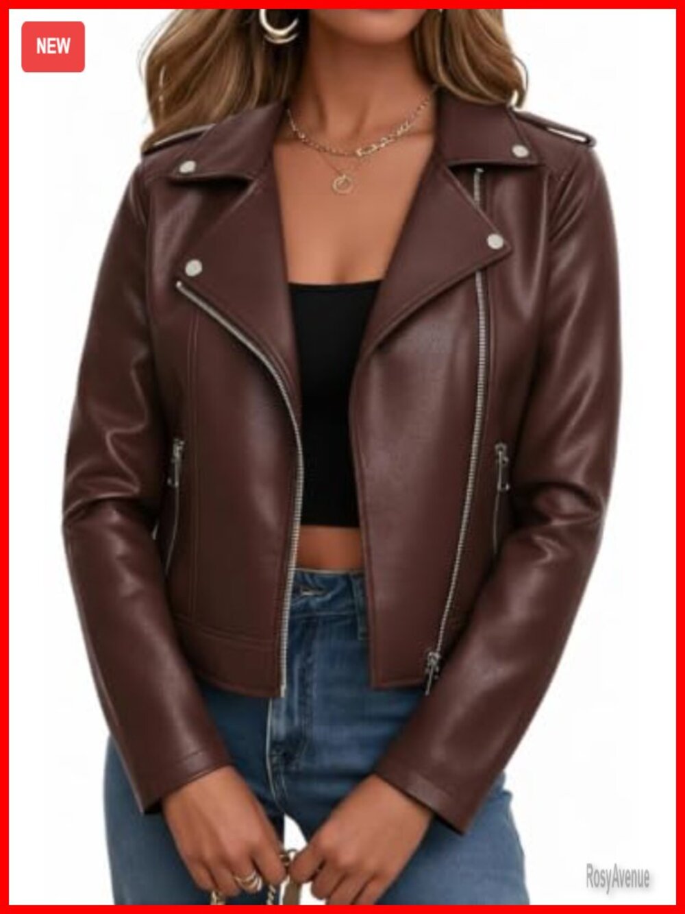 Faux Leather Cropped Moto Biker Jacket Zip Up Casual Streetwear